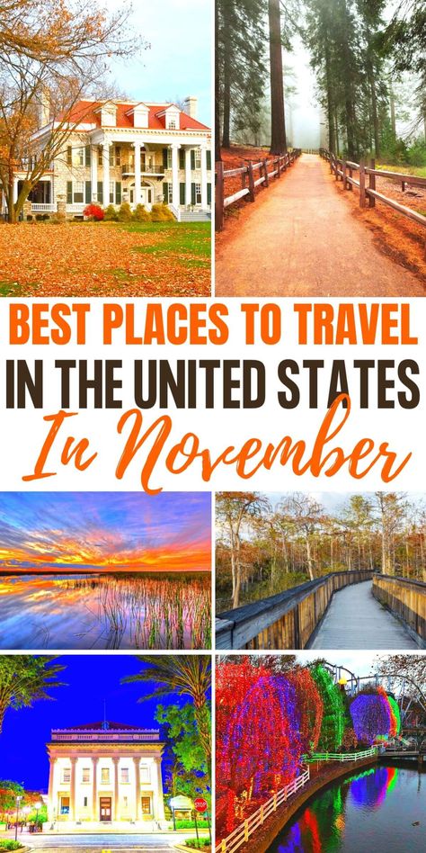 November is a great time for an escape in the USA. Hitting a national park in early November can mean cool dry temps without the crowds. Or you can catch the Christmas festivities before the crowds show up in many attractions. Either way November is a great time of year to travel in the US. #travel #usa October Travel Destinations, October Travel, Us Travel Destinations, Mountain Vacations, Destination Voyage, Fall Travel, On The Road Again, Vacation Places, Road Trip Usa