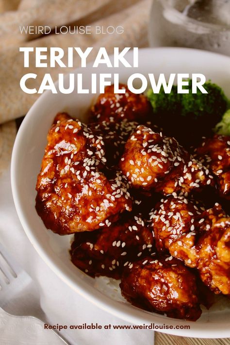 Teriyaki Cauliflower Power Bowls, Japanese Cauliflower Recipe, Cauliflower Tofu Recipes, Plant Based Chinese Recipes, Plant Based Deserts, Chinese Cauliflower Recipes, Plant Based Cauliflower Recipes, Cauliflower Teriyaki, Vegetarian Teriyaki