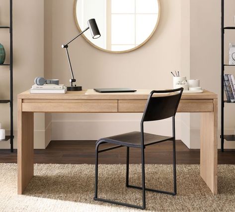 Pacific 60'' Desk with Drawers | Pottery Barn Canada Oak Desk Office, Cb2 Desk, Modern Work Desk, Floating Desk With Drawers, Japandi Desk, Minimalist Desk Design, White Oak Desk, Natural Wood Desk, Japandi Furniture