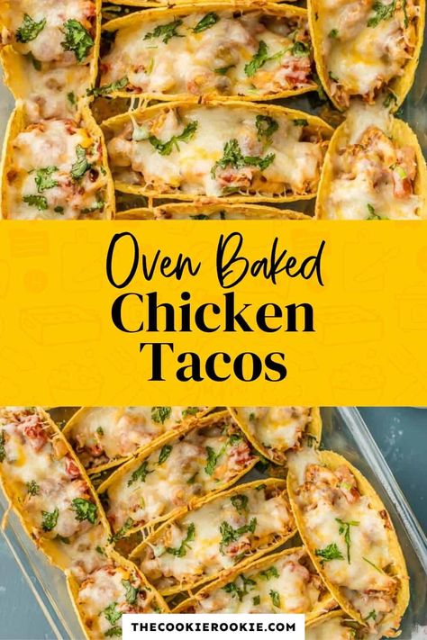 How to make the BEST baked chicken tacos (step by step recipe and video). This oven baked tacos are made for a crowd, perfect for family dinners, Cinco de Mayo, or an big gathering. #thecookierookie #tacos #chicken Baked Chicken Tacos Recipe, Oven Baked Chicken Tacos, Chicken Tacos Recipe Easy, Spicy Chicken Tacos, Chicken Tacos Recipe, Spicy Baked Chicken, Chicken Tacos Easy, Easy Taco Recipes, Baked Chicken Tacos