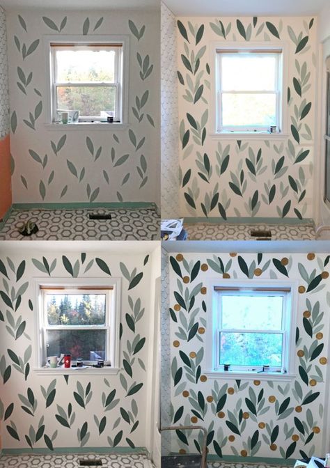 Wallpaper In A Bathroom, Paint Over Wallpaper, Painting Over Wallpaper, Makeover Kamar Mandi, Wallpaper Bathroom, Bathroom Paint, Bathroom Diy, Paint Diy, Diy Room