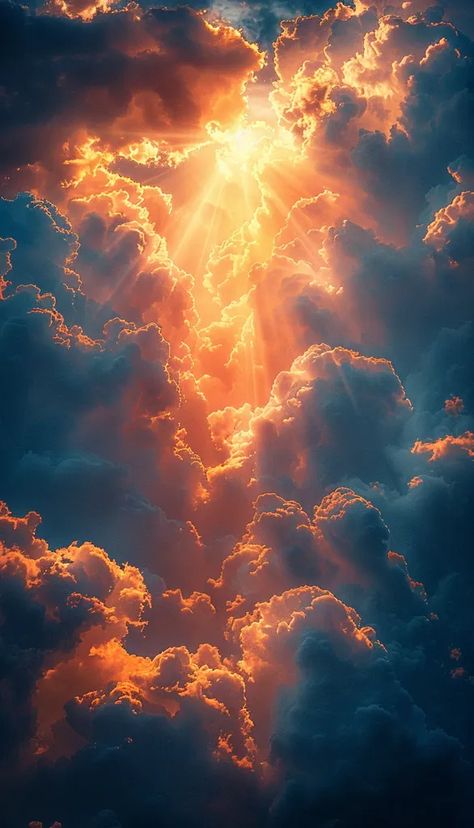 The image is of a beautiful sunset. The sky is filled with clouds that are lit up by the setting sun ->> more details in ai-img-gen.com Sun In The Sky Painting, Sun Through Clouds Painting, Sun And Clouds Painting, Sunburst Aesthetic, Colorful Clouds Painting, Beautiful Sky Painting, Sun Rays Clouds, Sun Through Clouds, Sun Set Sky