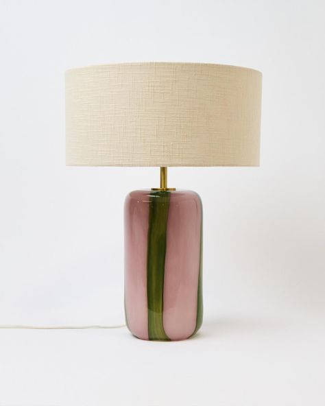 Oliver Bonas Living Room, Oliver Bonas Lamp, Oliver Bonas Furniture, Cool Bedroom Lamps, Pink Desk Lamp, Cute Table Lamp, Striped Lamp, Pink And Green Room, Interior Design Lighting