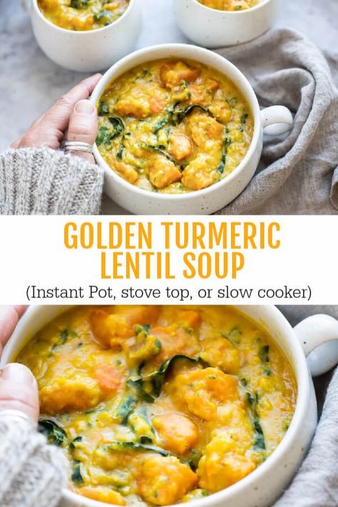 Instant Pot Broth Soup, Lentil Turmeric Soup, Lentil Sweet Potato Chili, Golden Lentil Soup, Pregnancy Soup, Kale Lentil Soup, Lentil Soup Instant Pot, Broth Instant Pot, Crockpot Lentil Soup