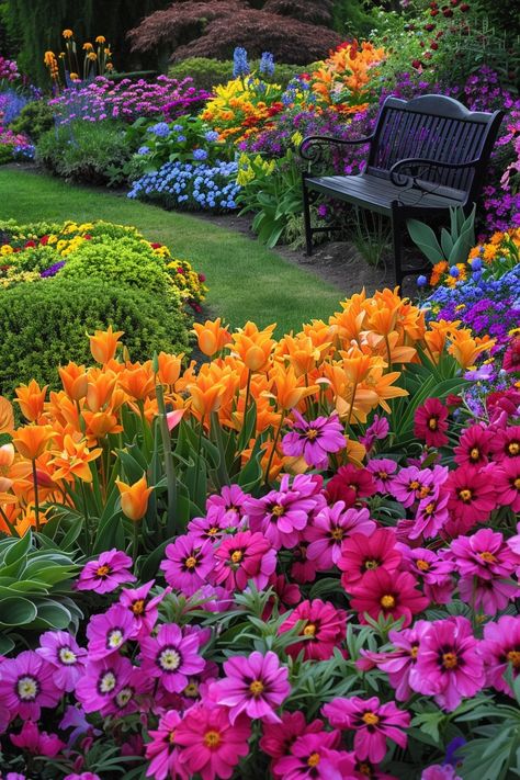 The Best Plants for Adding Color to Your Backyard Colorful Flower Beds Front Yards, Garden Of Flowers Aesthetic, Colourful Garden Ideas, Flowers In Backyard, Large Flower Garden, Room Aesthetic Cozy, Fall Room Aesthetic, Room Decor Fall, Junk Garden