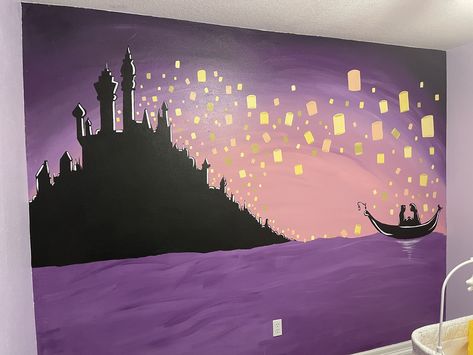 Rapunzel Wall Mural, Rapunzel Diy Decorations, Tangled Nursery Theme Rapunzel, Tangled Rapunzel Room Decor, Tangled Themed Nursery, Rapunzel Themed Room, Tangled Bedroom Ideas, Tangled Wall Painting, Tangled Themed Room