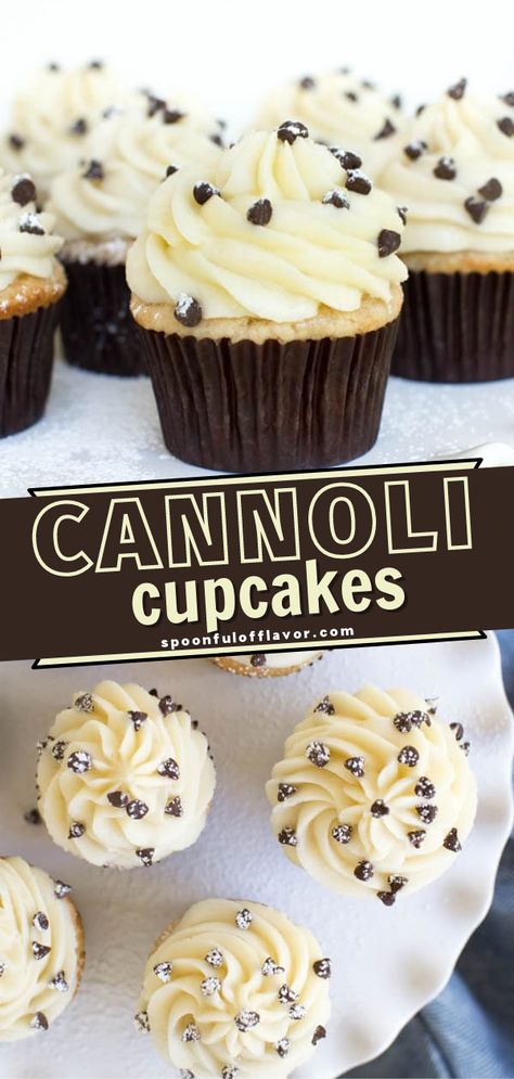 Cannoli Cupcakes, Cannoli Desserts, Cupcake Recipes Unique, Cannoli Cupcake, Cannoli Cake, Cupcakes Christmas, Delicious Cupcakes Recipes, Cannoli Filling, Mascarpone Frosting