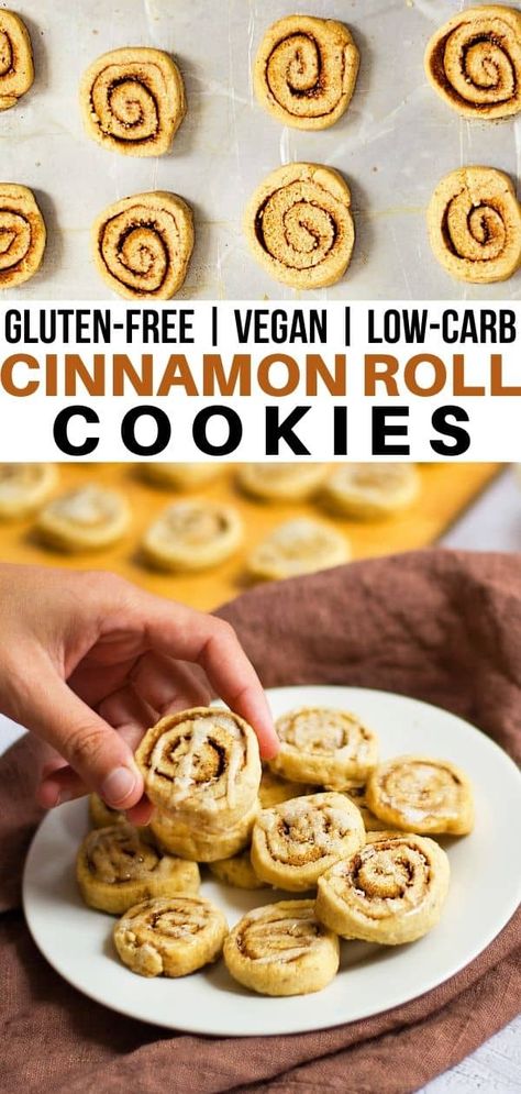 Gluten-free Cinnamon Roll Cookies (vegan with grain-free / keto options) Gluten Free Rolo Cookies, Healthy Cinnamon Roll, Icing Drizzle, Healthy Christmas Cookies, Healthy Cinnamon Rolls, Vegan Gluten Free Cookies, Grain Free Cookies, Gluten Free Christmas Cookies, Cookie Contest