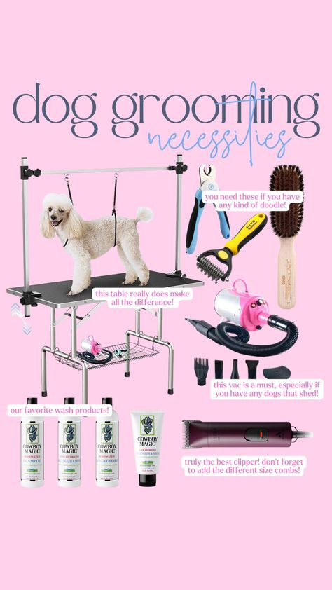 Dog Grooming Necessities!! 🐾✂️ Essential Dog Grooming Must-Haves! 🛁🐶 Explore the best tools and products for a paw-some grooming routine! #DogGrooming #PetCare #FurBabyEssentials #GroomingTools #DogSpa #FurCare #PetGroomingSupplies #DogBath #PamperedPooch #PetParenting #DogLovers #FurBabyLife #PawsAndClaws" Dog Grooming Tools Professional, Dog Grooming Accessories, Dog Grooming Essentials, Dog Grooming For Beginners, Grooming Organization, Dog Grooming Room, Small Dog Grooming Salon Ideas, Dog Grooming Salon Ideas, Japanese Dog Grooming