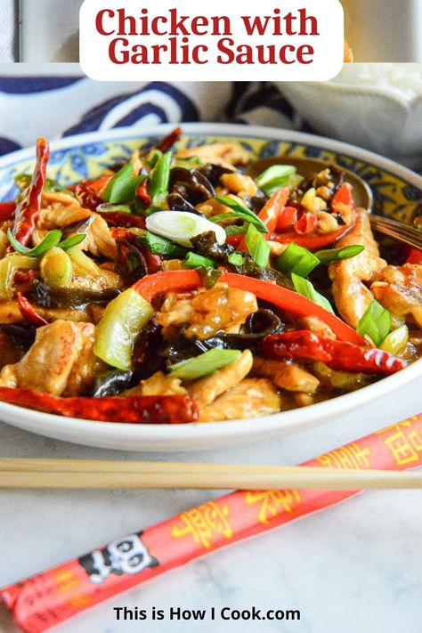 Better than takeout-this Chinese chicken in garlic sauce is easy to make and so much better than the local joint! #chickeningarlicsaucechinese #chinesechickenandgarlicsauce #stirfriedchickenwithchinesegarlicsauce Chicken And Garlic Sauce, Chicken In Garlic Sauce, Chinese Garlic Chicken, Chinese Chicken Stir Fry, Hot Garlic Sauce, Garlic Sauce For Chicken, Garlic Chicken Stir Fry, Chinese Garlic, Garlic Sauce Recipe