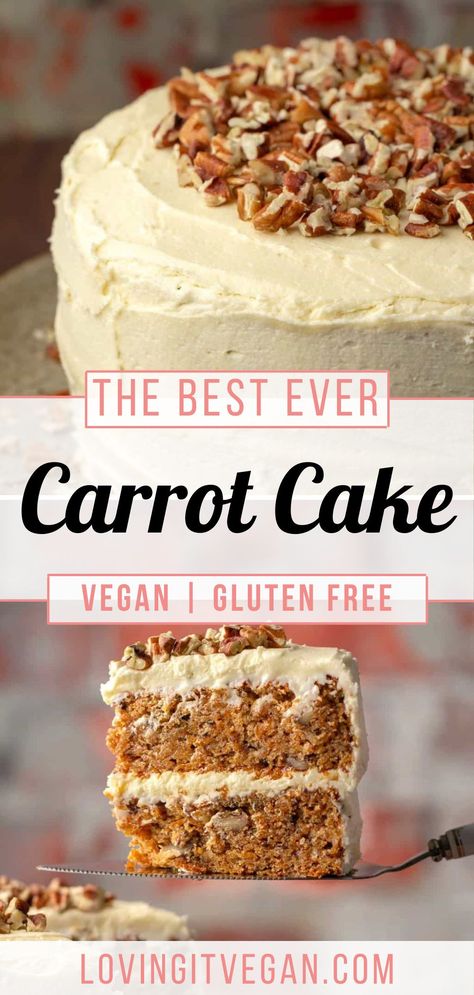 Vegan Gluten Free Carrot Cake, Vegan Carrot Cake Recipe, Vegan Gluten Free Cake, Vegan Cream Cheese Frosting, Vegan Carrot Cake, Gluten Free Cake Recipe, Gluten Free Carrot Cake, Vegan Gluten Free Desserts, Vegan Baking Recipes