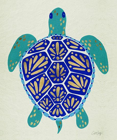 Sea Turtle, Gold, Blue, White