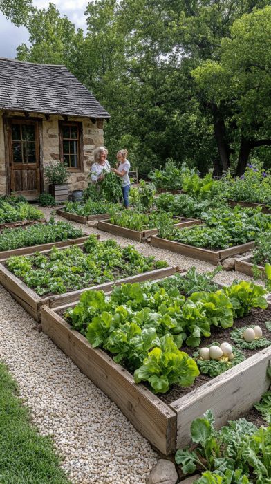 Homesteading Today Small Farming Ideas, Little Farm Aesthetic, Home Vegetable Garden Aesthetic, Home Veggie Garden Aesthetic, Farming Garden, Townhouse Vegetable Garden, Rustic Cottage Garden, Farm Living Aesthetic, Homestead Garden Aesthetic