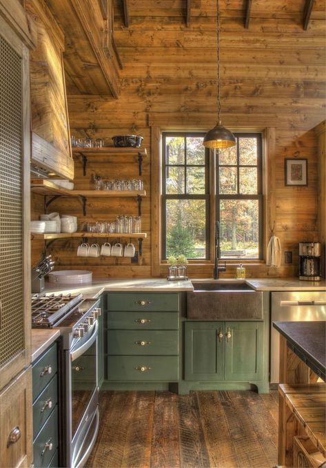 Modern Rustic Cabin-Includes Pontoon Boat & Sunsets on Fantastic Lakeside Porch! - Crosslake | Vrbo Wood Cabin Interior, Modern Log Cabin Interior, Rustic Cabin Interior, Rustic Farmhouse Decor Ideas, Farmhouse Decoration Ideas, Cabin Kitchen Decor, Cabin Homes Interior, Modern Rustic Cabin, Small Cabin Interiors