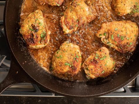 Chicken Thighs with Creamy Mustard Sauce Recipe | Ina Garten | Food Network Ina Garten Chicken Recipes, Ina Chicken, Ina Garten Chicken, Best Chicken Thigh Recipe, Barefoot Contessa Recipes, Creamy Mustard Sauce, Brown Chicken, Ina Garten Recipes, Food Network Canada