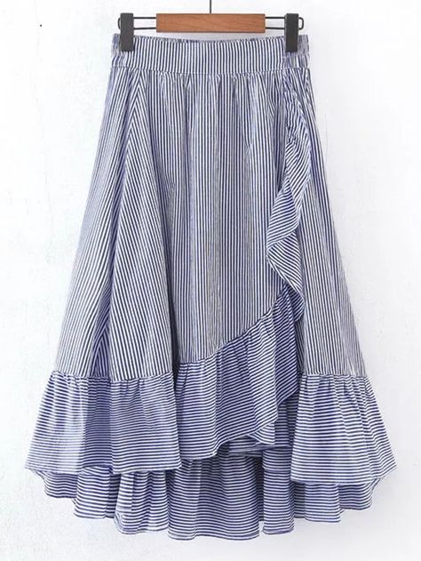 Shop Vertical Striped Elastic Waist Frill Hem Skirt online. SheIn offers Vertical Striped Elastic Waist Frill Hem Skirt & more to fit your fashionable needs. Hijab Stile, Ruffle Hem Skirt, Modern Womens Fashion, Rock Outfit, Trendy Skirts, Elastic Waist Skirt, Hem Skirt, Skirts Online, Skirt Design