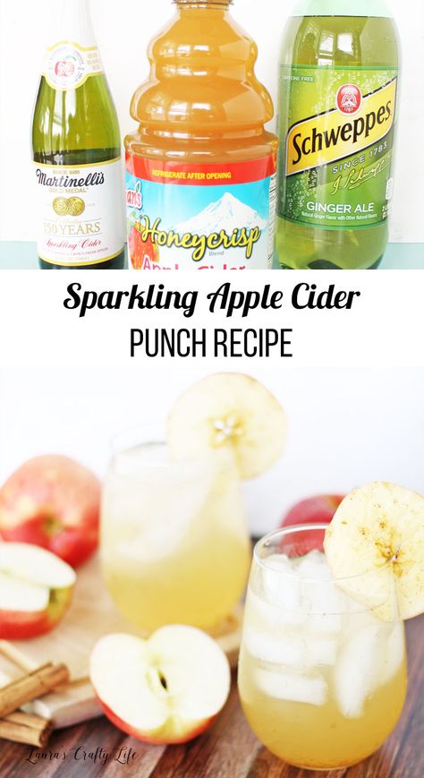 Delicious sparkling apple cider punch recipe for fall - perfect for fall celebrations, Halloween parties, and Thanksgiving dinner. #laurascraftylife #punchrecipe #applecider #fall Sparkling Apple Cider Punch, Coffee Eggnog, Apple Cider Punch Recipes, Alcohol Punch, Fall Punch Recipes, Drinks Thanksgiving, Fall Punch, Cider Punch, Sparkling Apple Cider