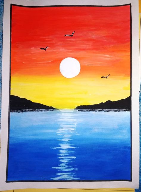 Pin by Melissa Rodriguez Soriano on Actividades para niños in 2022 | Sunset canvas painting, Painting art lesson, Art painting gallery Primary Colors Drawing Art Projects, Painting Easy Sunset, Drawing For Students, Sunset Painting Easy, Sunrise Drawing, Drawing Sunset, معرض فني, Sunset Canvas Painting, Oil Pastel Drawings Easy