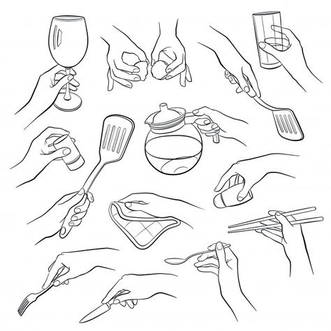 Hand Holding Plate Reference, Cooking Reference Pose, Cooking Poses Drawing, Cooking Pose Reference Drawing, Cooking Art Drawing, Cooking Drawing Reference, Cooking Pose Reference, Hand On Table, Fork Drawing