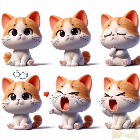 https://card9.com/ai/6-different-emotions-3d-cat Cute Cat Character, Characters Sheet, Cute 3d Cat, Character Emotions, Cat Mascot, Chibi Cartoon, Cat 3d, Simple Character, Friend Birthday Quotes