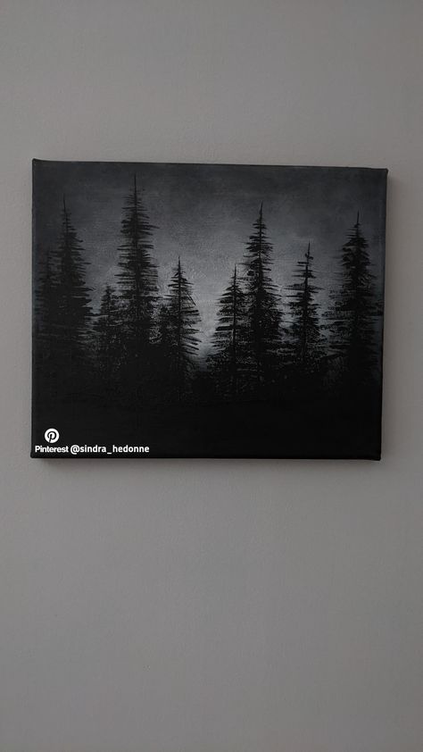 black and white colors painting art trees forest acrylic paint Forest Painting Black And White, Black And White Tree Painting Acrylic, Tree Silloutes Painting, Black Theme Painting, Tree Painting Black And White, Dark Simple Painting Ideas, Paintings With Dark Backgrounds, How To Paint Black Trees, Grey Painting Ideas On Canvas Easy