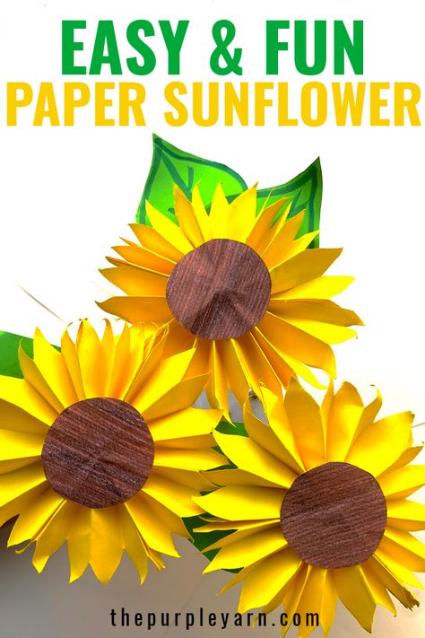 Do you want to do a fun and easy paper flower craft with you kids? Here is how you can make an easy paper sunflower using paper. This craft is ideal for kids and beginners. DIY paper sunflower | make a paper sunflower Sunflower Paper Craft, How To Make Sunflower, Purple Yarn, Sunflower Crafts, Construction Paper Crafts, Paper Sunflowers, Easy Paper Flowers, Paper Flower Crafts, Crafts For Seniors