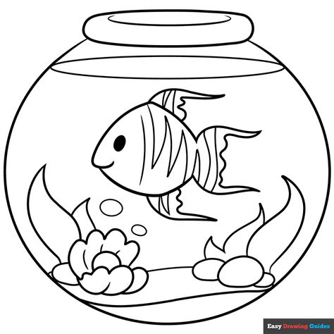 Fish In Bowl Drawing, Fish Tank Coloring Pages, Goldfish Coloring Pages, Fish Bowl Printable, Fish Bowl Coloring Page, Fish Bowl Drawing, Fish Coloring Pages Free Printable, Fish Drawing For Kids, Bowl Drawing