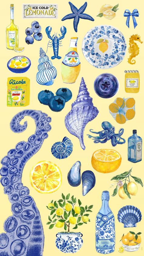 #summer #blue #yellow #watercolor #lemon #italy #collage #summercollage #bluecollage #yellowcollage #fyp Watercolor Collage Art, Yellow Summer Wallpaper, Summer Wallpaper Yellow, Yellow Blue Aesthetic, Art Collage Wallpaper, Blue And Yellow Aesthetic, Summer Collages, Italy Collage, Lemon Italy