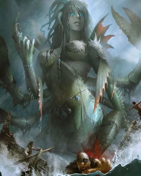 Witcher Monsters, Sea Monster Art, Evil Mermaids, Greece Mythology, Female Monster, Female Artwork, Mythical Creatures Fantasy, Goddess Artwork, Cosmic Horror