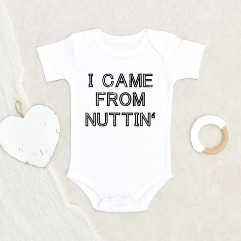 Baby Shower Gift Unique Baby Onesie I Came From Nuttin Baby Onesie Unisex Baby Onesie Pregnancy Announcement Baby Onesie Cute Baby Onesie HOW TO ORDER:1) Choose onesie2) Select design color if applicable3) Enter customization in “Add your personalization” field4) ADD TO CART5) Select from our shipping class optionsONESIE SIZES0-3 Months :: 21-24 in. / 6-12 Ibs.3-6 Months :: 24-26 in. / 12-16 Ibs.6-9 Months :: 26-28 in. / 16-20 Ibs.12 Months :: 28-30 in. / 20-24 Ibs.PERSONALIZATIONIF the item inc Baby Announcement Gifts, Pregnancy Announcement Onesie, Baby Shower Theme Decorations, Custom Baby Onesies, Cute Relationship Texts, Funny Onesies, Newborn Onesies, Unique Baby Shower Gifts, Relationship Texts