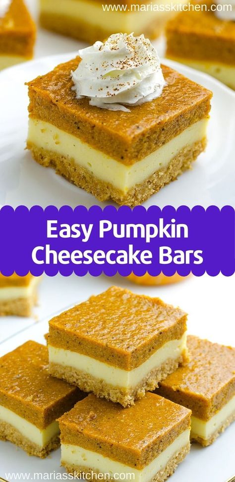 Pumpkin Cheesecake Bars Recipe, Alcoholic Recipes, Pumpkin Cheesecake Bars, Pumpkin Cheesecake Recipes, Pumpkin Pie Mix, Cheesecake Bar Recipes, Pumpkin Recipe, Dessert Simple, Pumpkin Bars