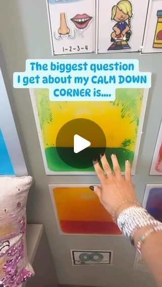 Fallon | School Counselor | LMHC Grad Student | EF Coach on Instagram: "🌟 The biggest question I get about my CALM DOWN CORNER is…   ⁉️How do you get the sensory tiles to stick on the wall? ⁉️  🤯The answer… a hot glue gun! A few dots of hot glue on the back of each tile did the trick!   💪Kids have pushed, punched, pressed, kicked them, and they haven’t budged.   🧘‍♀️Sensory tiles offer children the chance to engage in heavy work, allowing them to fulfill their body’s need for sensory input to release frustration or pent-up energy, while also adding beautiful color to your space!   🤑I just saw there is a Prime Day sale (7/16)! Comment “tiles” for my affiliate link!💰  #sensory #sensoryplayideas #calm #calmcorner #calmdown #copingskills #sensoryinput #schoolcounselor #schoolcounselorsof Calm Down Corner Counseling Office, Wall Sensory Activities, Diy Liquid Sensory Tiles, Calming Area In Classroom, Calm Down Activities For Kids, Calming Corner Classroom Preschool, Sensory Bulletin Board Ideas, Reading Corner Preschool, Cool Down Corner Classroom