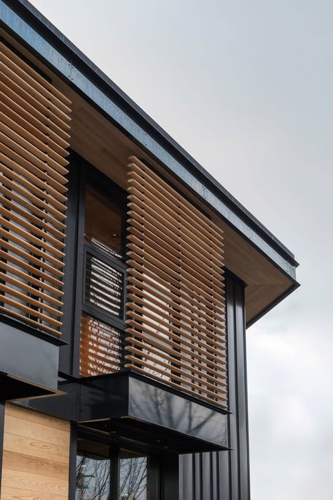 Industrial Materials, Building Renovation, Ground Level, Wood Siding, Wooden Blinds, Grill Design, Stanford University, Wooden Slats, Facade Architecture