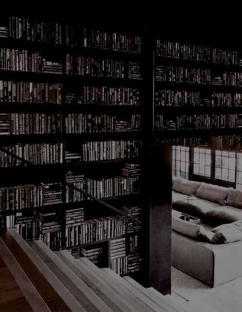 Dark Modern Library, Dark Home Library, Library Aesthetic Home, Dark Library Aesthetic, Black Home Aesthetic, Black House Aesthetic, Dark House Aesthetic, Mafia House Aesthetic, Home Library Aesthetic