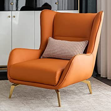 Orange Chairs Living Room, Classic Office Interior, Modern Lounge Chair Design, Sofa Chair Living Room, Accent Chair Living Room, High Back Accent Chairs, Leather Sofa Chair, Contemporary Lounge, Orange Chair