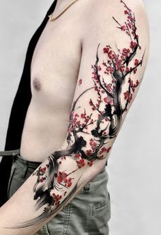 If you're looking for some inspiration for your next tattoo, or just want to see some of the most creat Cherry Tree Tattoos, Cherry Blossom Tree Tattoo, Flower Tattoo Shoulder, Ornamental Tattoo, Tatuaje A Color, Blossom Tattoo, Cherry Blossom Tattoo, Elegant Tattoos, Cover Up Tattoos