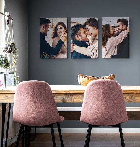 Family Photos Wall Decor, Photo Wall Hanging, Canvas Photo Wall, Simple Living Room Decor, Family Photo Wall, Bedroom Decor For Couples, Photo Wall Decor, Family Wall Decor, Dining Room Ideas