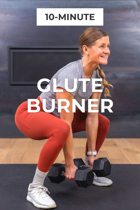 Build your booty with this strength-focused glute workout for women! 5 of the best dumbbell glute exercises to build strong, defined glutes and legs. All you need is a set of dumbbells and modifications are provided for all fitness levels! Glute Workout Women Weights, Exercise Weights For Women, Glute Toning Workout, Glute Women Workout, Lower Back And Glute Workout, Quick Leg And Glute Workout, Best Glute Exercises For Women, Glute Exercises With Weights, Standing Glutes Workout