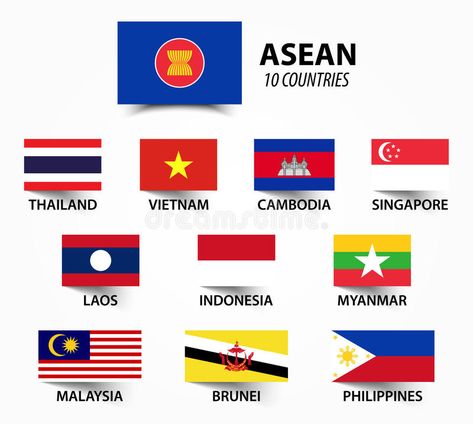 Flag Of ASEAN Association Of Southeast Asian Nations And Membership . Stock Vector - Illustration of malaysia, education: 89198957 Asean Country Flag, Membership Illustration, Asean Flag, Asean Countries, Brunei Flag, Asian Flags, World Country Flags, County Flags, Different Flags