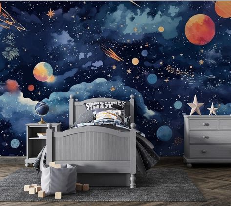 Space Wallpaper Peel and Stick Kids Bedroom Astronaut Planet Solar System Sky Wall Mural Self Adhesive Outer Space Removable Wallpaper PW336 - Etsy Adventure Kids Room, Glossy Wallpaper, Space Kids Room, Chandelier Wall Art, Space Wallpaper, Furniture Sofa Set, Silk Wallpaper, Wall Art Lighting, Kid's Bedroom