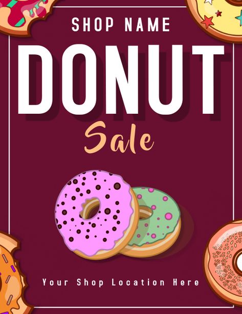 Donuts Shop, Donut Box, Poster Idea, Invert Colors, Classic Names, Promotional Flyers, Crop Photo, Font Setting, Donut Shop