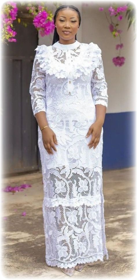 Lace Gown Styles Kaftan, White Cord Style Gown, Modest Lace Gown Styles, Cord Lace Gown Style, Latest Nigerian Lace Styles Long Gowns, White Dry Lace Gown Styles Nigerian, White Cord Lace Gown Styles Nigerian, Latest White Lace Gown Styles Aso Ebi, Lace Bubu Styles Nigerian