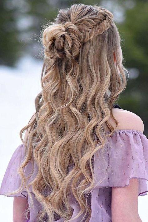 Half Up Half Down Fishtail Braid  With Messy Curls Wavy Wedding Hair, Formal Hairstyles For Long Hair, Half Up Half Down Hair Prom, Luxy Hair, Wedding Hairstyles Half Up Half Down, Wedding Hair Down, Braided Hairstyles For Wedding, Long Blonde, Prom Hairstyles