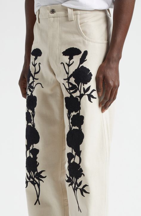 SONG FOR THE MUTE Embroidered Foliage Straight Leg Jeans in Khaki at Nordstrom, Size 32 Us -  #Embroidered #Foliage #jeans #Khaki #Leg #Mute #Nordstrom #Size #Song #Straight Check more at https://ifoundaideas.com/tattoo/song-for-the-mute-embroidered-foliage-straight-leg-jeans-in-khaki-at-nordstrom-size-32-us/ Trendy Pants Men, Mens Artsy Fashion, Floral Embroidery Design, Embroidery For Men Ideas, Queer Male Fashion, Quirky Mens Fashion, Draw On Jeans, Creative Embroidery Ideas, Designs On Jeans