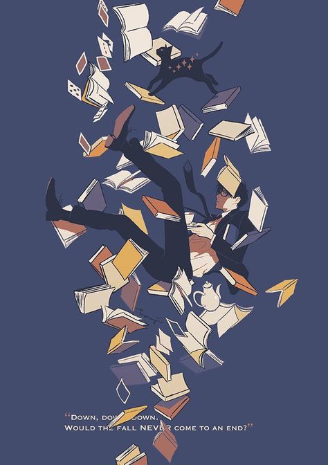 Books Falling Drawing, Books Falling, Japon Illustration, 판타지 아트, 영감을 주는 캐릭터, Art Aesthetic, Anime Scenery, Cartoon Art Styles, Pretty Art