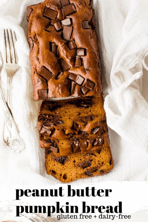 This delicious peanut butter pumpkin bread is full of amazing fall flavors and is made with oodles of healthy ingredients. Make it with or without chocolate chips to fit your personal taste! #glutenfreepumpkinbread #healthypumpkinbread #hiddenveggies #veggieloaded #healthyfalltreats Pumpkin Bread Gluten Free, Natural Nurturer, Pumpkin Peanut Butter, Gluten Free Pumpkin Bread, Making Peanut Butter, Bread Gluten Free, Peanut Butter Bread, Peanut Butter Pumpkin, Peanut Butter Honey