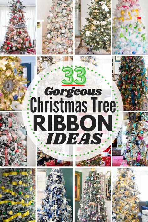 Christmas Tree Ribbon Ideas, Tree Ribbon Ideas, Mesh Christmas Tree, Christmas Tree Decorations Ribbon, Christmas Tree Ribbon, Ribbon Ideas, Tree Ribbon, Christmas Tree Bows, Pencil Christmas Tree