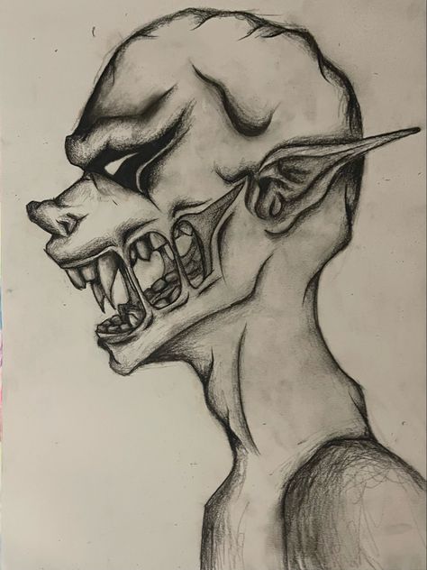 Creepy Demon, Scary Things To Draw, Devil Drawing, Scary Paintings, Creepy Sketches, Monster Sketch, Charcoal Paint, Scary Drawings, Horror Drawing