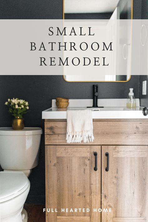 Moody Spare Bathroom, Sherwin Cyberspace, Half Bathroom Color Ideas Paint, Single Color Bathroom, Black Wall In Small Bathroom, Dark Wall Half Bath, Peal And Stick Wallpaper Bathroom, Cyberspace Sherwin Williams Bathroom, Dark Gray Small Bathroom