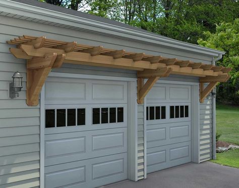 Rough Cut Cedar Eyebrow Wall Mount Pergolas | Pergolas by Style ... Garage Door Trellis, Garage Trellis, Door Trellis, Carport Modern, Door Pergola, Wall Mounted Pergola, Garage Pergola, Pergola Diy, Building A Pergola